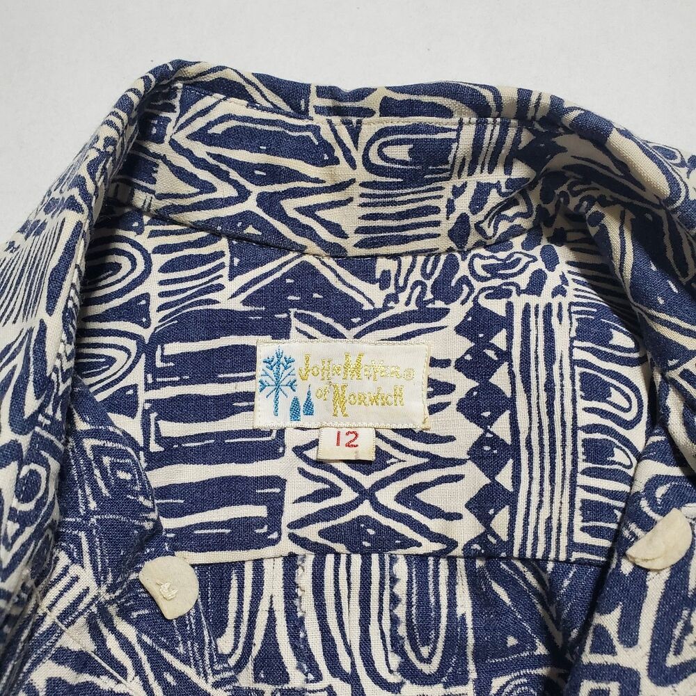 Vintage John Meyer Of Norwich Pleated Romper Size 12 Geometric Print Button Up - Picture 10 of 11